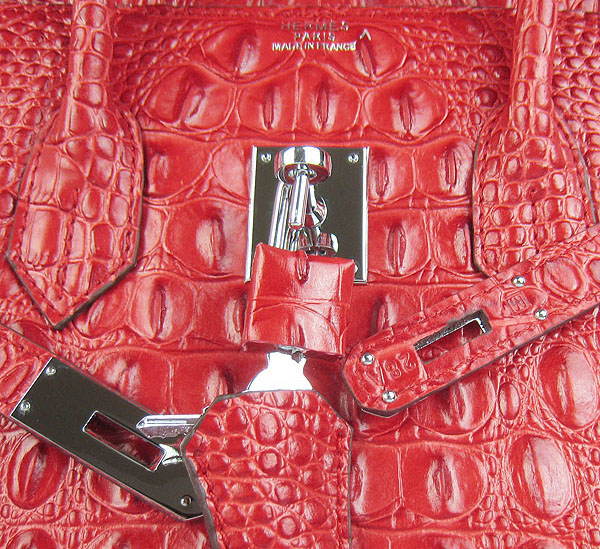 High Quality Fake Hermes Birkin 35CM Crocodile Head Veins Leather Bag Red 6089